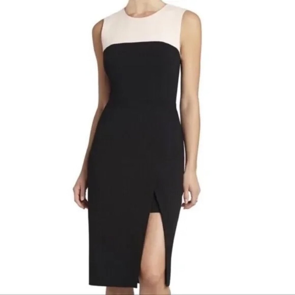 BCBG Max Azria Pink and Black Tinna Colorblock Sheath Dress with Slit Size 0
